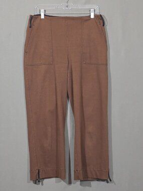 Lyssé Frances Womens Crop Pants L Brown High Waist Wide Leg Stretch